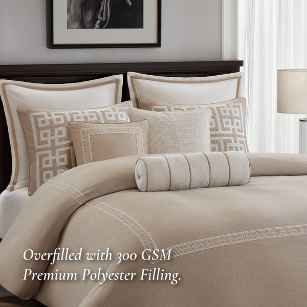 English Elm 9-piece King Bedding Set Velvet Slub Fabric Embroidered Comforter with Euro Shams Taupe B035P482954
