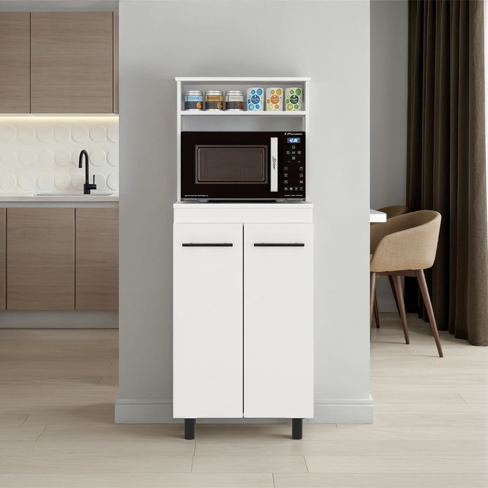 English Elm Enderlin Kitchen Microwave Stand with Open Shelves Cabinet White Melamine Finish B097P474297