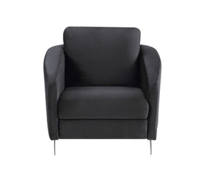 English Elm Livia Velvet Accent Armchair Tufted Diamond Stitching Chrome Legs Glam Seating Black B2749P413385