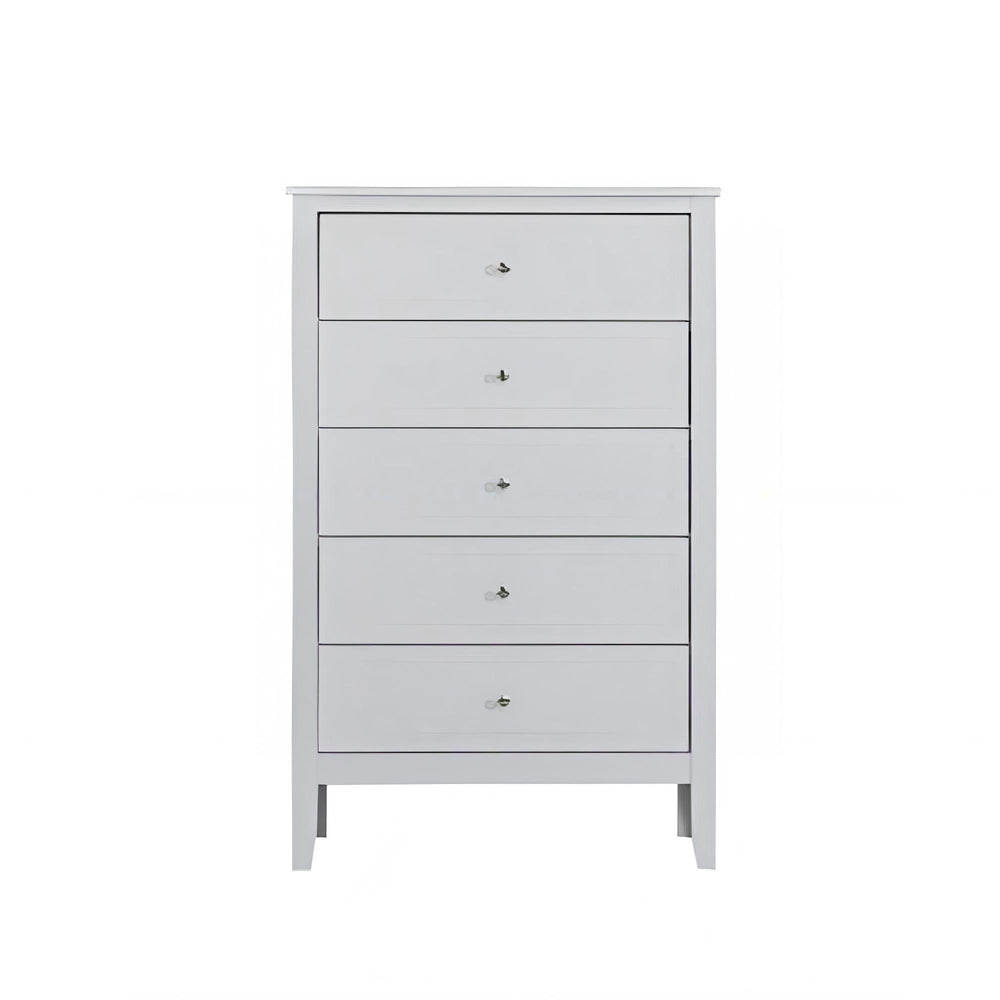 English Elm Daniel Assembled 5-Drawer Chest with English Dovetail Drawers, Metal Hardware & Solid Wood Frame White 51 L x 34 W x 18 H B078P400747