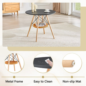 English Elm 31.5-inch Round Dining Table Solid Legs Woven Basket Storage Compact Modern Minimalist Black,Wood W1151P431132