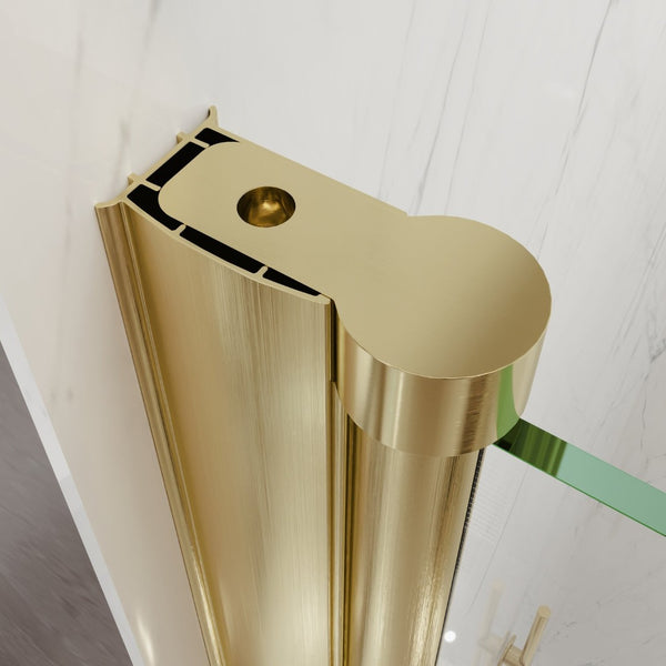 English Elm 34-36 in Frameless Pivot Shower Door Clear Tempered Glass with Brushed Gold Hardware W637P400612