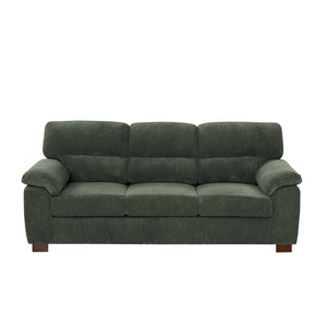 English Elm Vintage Three‑Seat Sofa with Tufted PU Leather, Rolled Arms & Sturdy Wooden Legs for Cozy Living Rooms Antique Green B343S00038