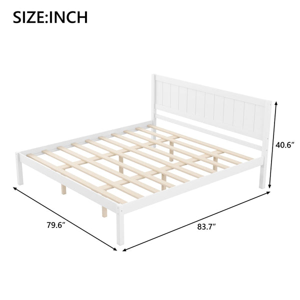English Elm Platform King Bed Solid Pine Panel Headboard Wood Slat Base Modern Bedroom Frame White N709P425341K