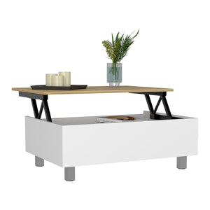 English Elm Gambia Lift Top Coffee Table White/Light Oak with Hidden Storage, 4-Leg Compact Modern Design B07091866