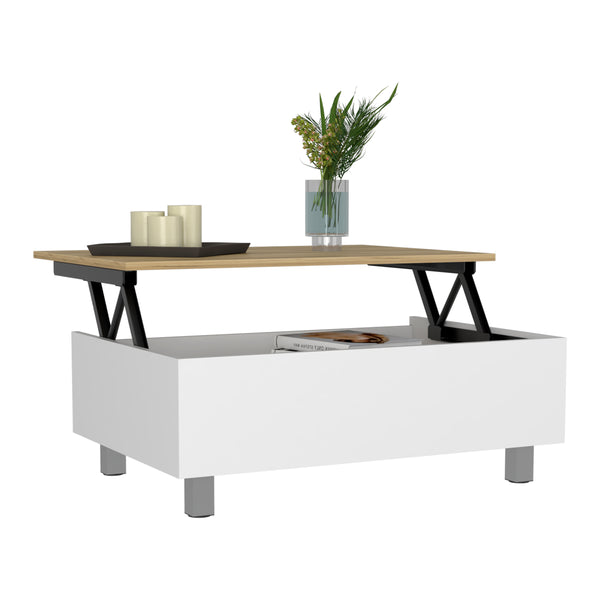 English Elm Gambia Lift Top Coffee Table White/Light Oak with Hidden Storage, 4-Leg Compact Modern Design B07091866