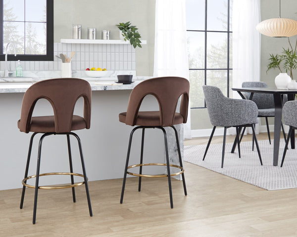 English Elm Fixed-height Swivel Counterstools with White Upholstery Gold Footrest Set of 2 Espresso B202S01791