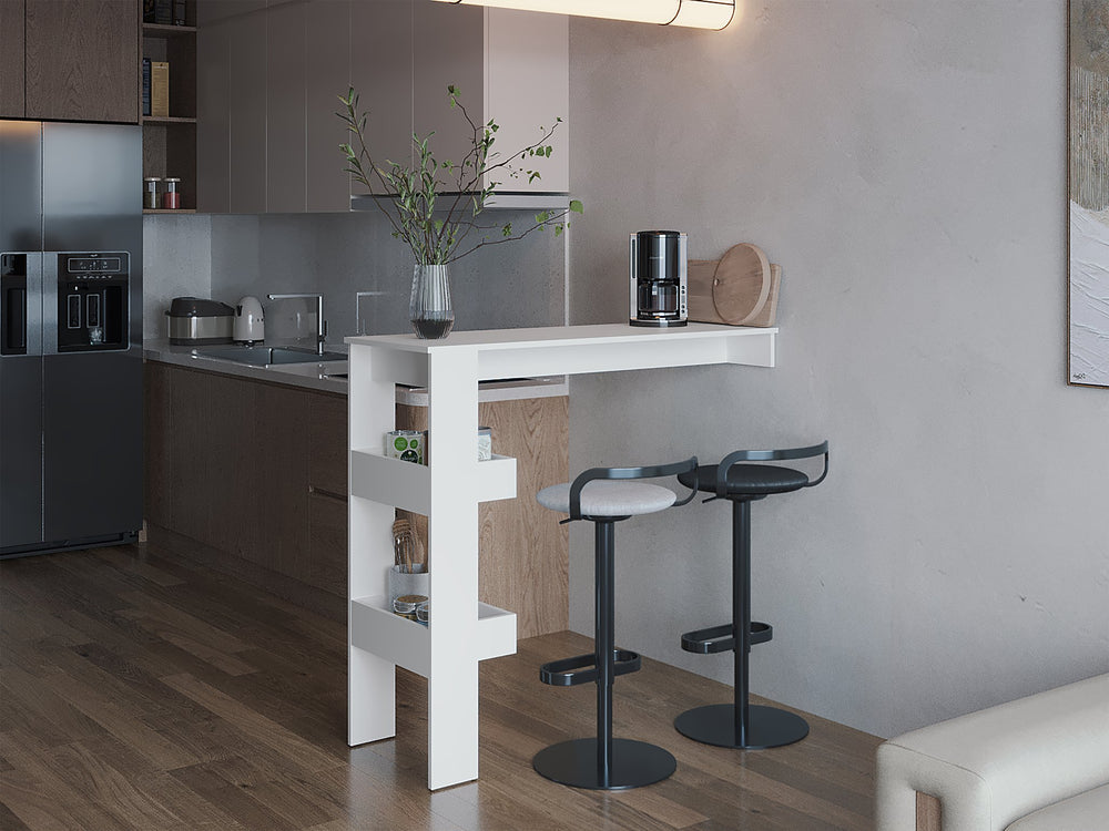 English Elm Aurora Modern Bar Table with Storage Shelf — Compact White Engineered Wood for Kitchen, Home Bar, Dining Room B200P362035