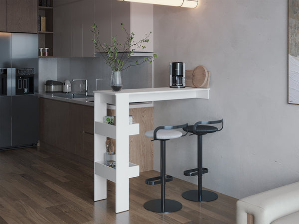 English Elm Aurora Modern Bar Table with Storage Shelf — Compact White Engineered Wood for Kitchen, Home Bar, Dining Room B200P362035