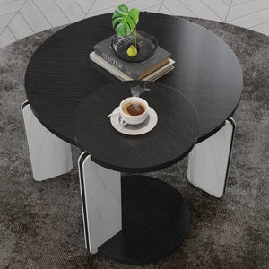 English Elm Set of 2 Round Sintered Stone Nesting Tables Sleek Modern Accent for Living Rooms W2899P405894