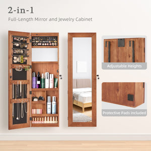 English Elm Solid Wood Wall Mounted Jewelry Armoire with Led Lighting Auto Activated Mirror Cabinet Brown W2640P356585
