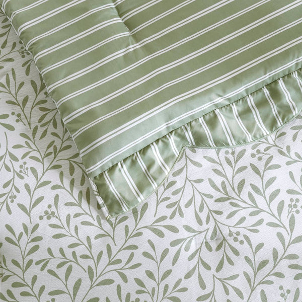 English Elm 5-piece Queen Microfiber Comforter Set Soft Printed Bedding with Decorative Pillows Sage Green B035P482936