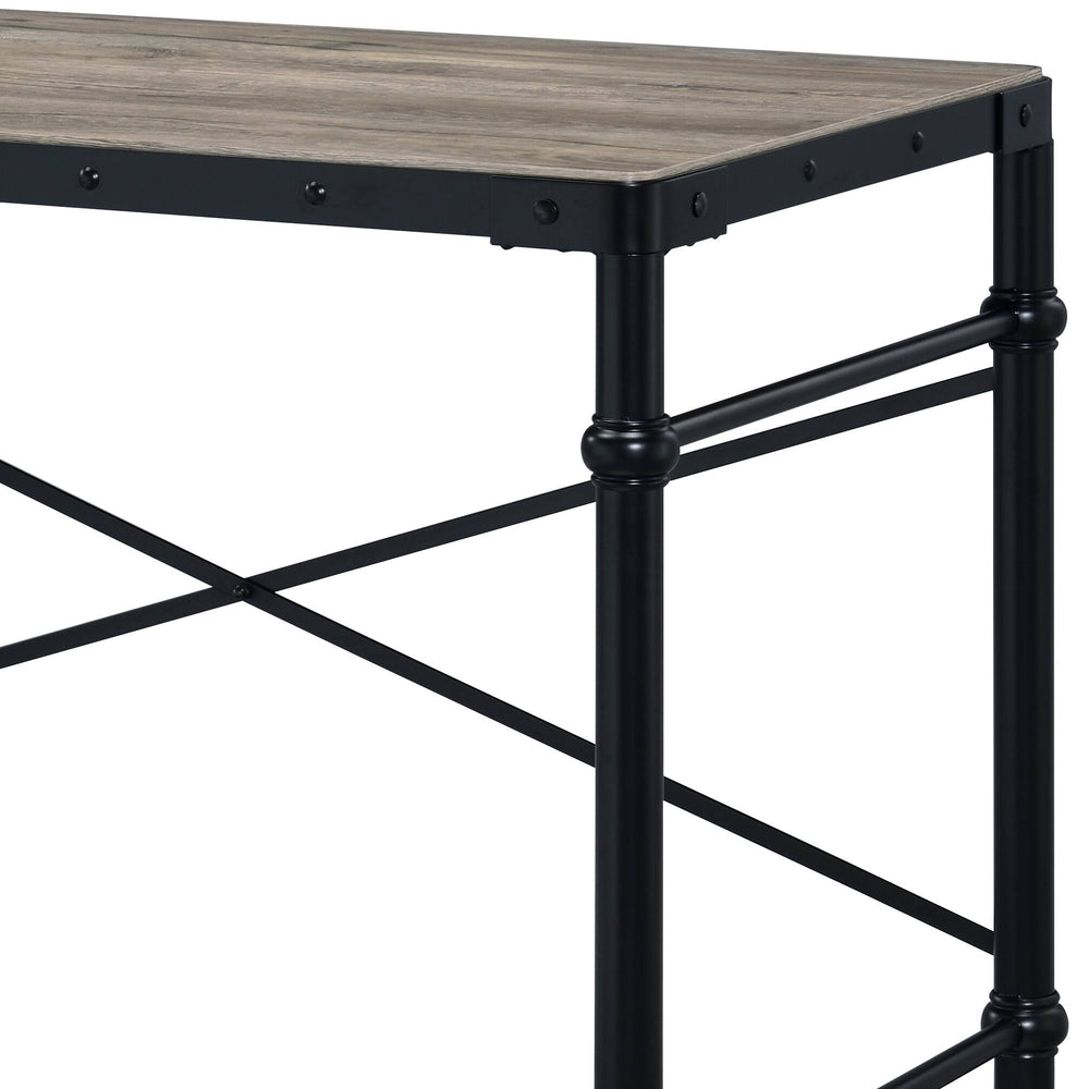 English Elm Oklarth Industrial Rustic Oak Writing Desk with Black Metal Frame, Nailhead Accent, Mobile Wheels B2726P265732