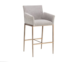 Sunpan Gesa Modern Barstool with Antique Brass Frame and Durable Performance Fabric for Elegant Dining Spaces Polo Club Stone