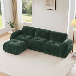English Elm L-shaped Velvet Sectional Sofa Tufted Modular Seating with Ottoman for Living Room Green W714S01603