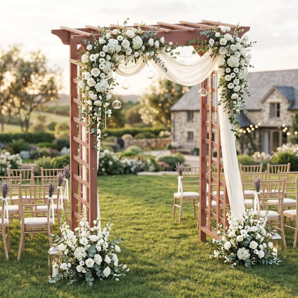English Elm Wooden Garden Arch Solid Lattice Frame for Climbing Vines Weddings and Backyard Decor W2640P356950