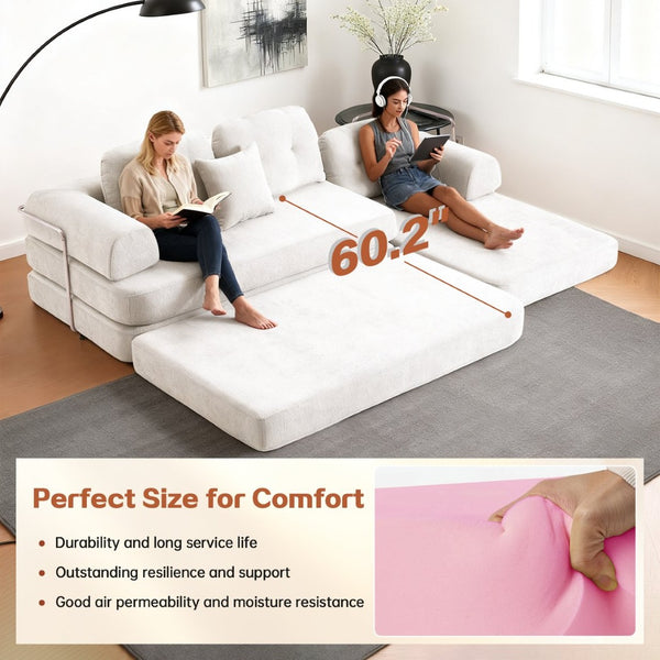 English Elm 104" Boneless Chenille Sectional Sofa with Chaise Deep Memory Foam Seats Living Room Light Grey W3565S00022