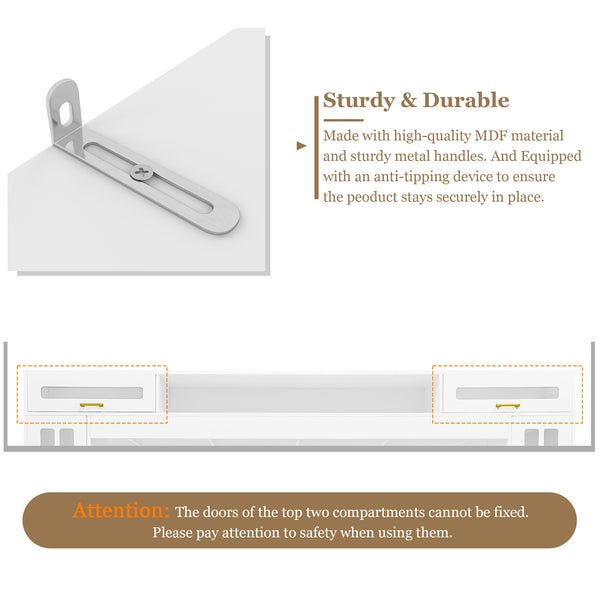 English Elm VIBE Luxury 98.4" Wall Unit Entertainment Center with Bookshelves, Tempered Glass Cabinets & Shelves White SJ000150AAK