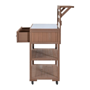 English Elm Topmax Modular Fir Wood Outdoor Kitchen Cart Stainless Steel Prep Station Brown N717P417963D