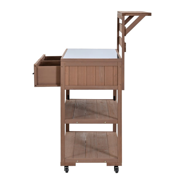 English Elm Topmax Modular Fir Wood Outdoor Kitchen Cart Stainless Steel Prep Station Brown N717P417963D