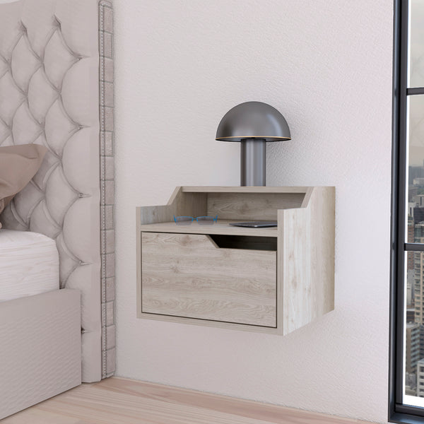 English Elm Florence Wall-Mounted Floating Nightstand with Drawer, Dual Shelves, Modern Storage in 5 Finishes B128P148916
