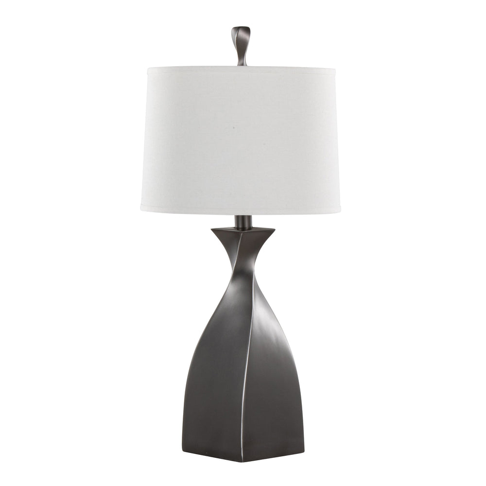 English Elm Curvo 30" Contemporary Polyresin Table Lamp Set of 2 in Rubbed Grey Slate with White Linen Shade, 3-Way B202P224055
