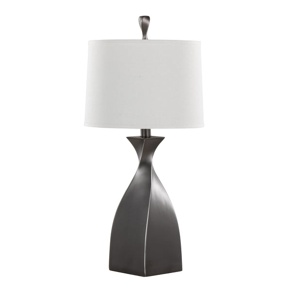 English Elm Curvo 30" Contemporary Polyresin Table Lamp Set of 2 in Rubbed Grey Slate with White Linen Shade, 3-Way B202P224055