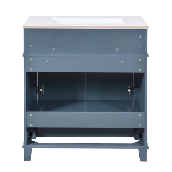 English Elm 30'' Bathroom Vanity with Sink - Retro Solid Wood Frame, Ceramic Basin, Soft-Close Doors & Ample Storage Blue N710P190656C