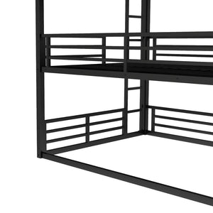 English Elm Queen Metal Triple Bunk Bed - Space-Saving Design With Safety Guardrails & Noise Reduction, Black Finish W1580S00176-GIGA