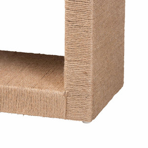 English Elm Modern Jute Woven Bohemian End Table with Open Shelf for Living Room Decor B2750P420397
