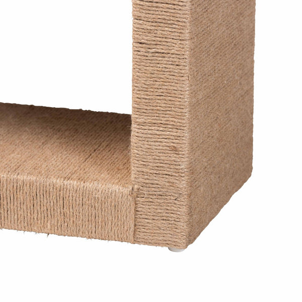 English Elm Modern Jute Woven Bohemian End Table with Open Shelf for Living Room Decor B2750P420397