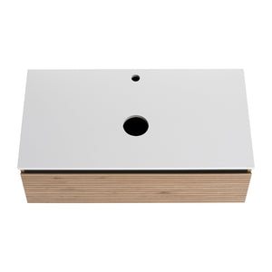 English Elm 36'' Floating Wall Mounted Vanity with Art Ceramic Vessel Sink and Soft Close Drawer W999S00363