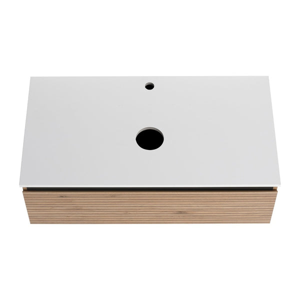 English Elm 36'' Floating Wall Mounted Vanity with Art Ceramic Vessel Sink and Soft Close Drawer W999S00364