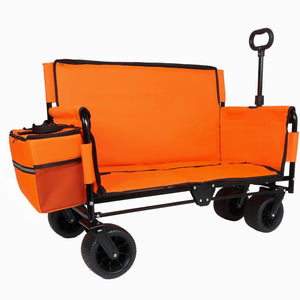 English Elm 3-in-1 Convertible Folding Wagon with 500lb Steel Frame and All-terrain Swivel Wheels Orange W2932P390463