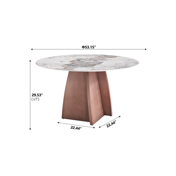 English Elm 53" Round Marble Dining Table - Stylish Iron Base, Seats 6, Ideal For Modern Dining Rooms & Kitchens W1535S00486