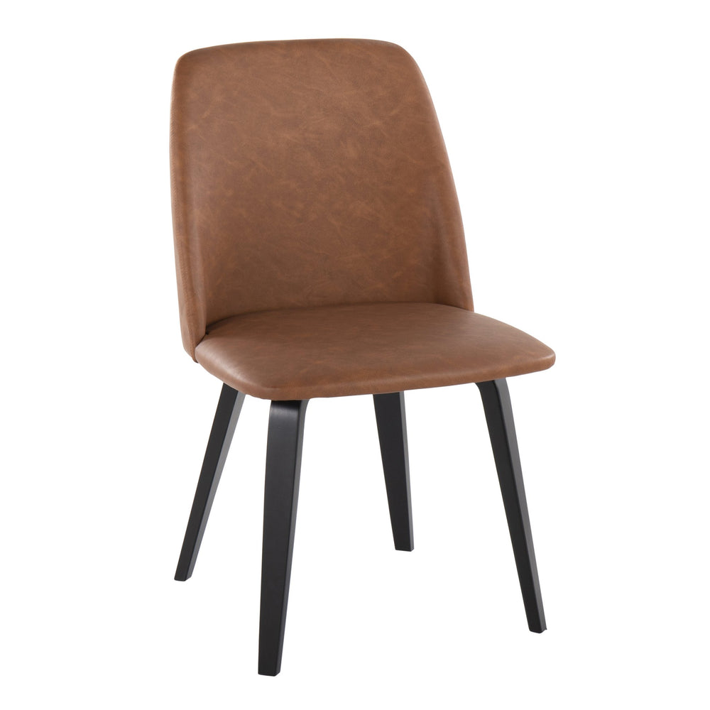English Elm Toriano Mid-Century Dining Chair with Black Wood Legs and Padded Faux Leather Seat, Set of 2 Camel B202P223679
