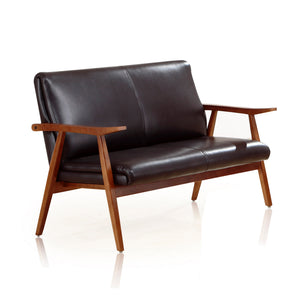 English Elm ArchDuke Wood Vegan Leather Loveseat in Black — Solid Beech Frame, Faux Leather, High‑Density Foam Seating B365P398095