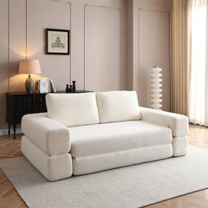 English Elm 81'' Corduroy Floor Sofa Convertible Loveseat Futon Sleeper with Foam Fill and Pillows Beige W1117P459678