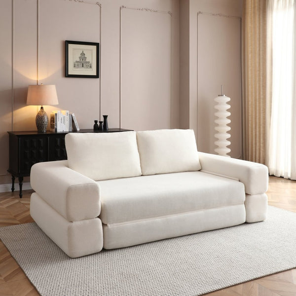 English Elm 81'' Corduroy Floor Sofa Convertible Loveseat Futon Sleeper with Foam Fill and Pillows Beige W1117P459678