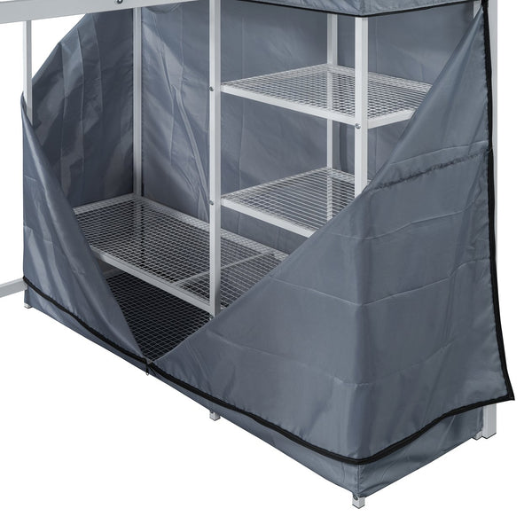 English Elm Full Loft Metal Bed with Built-In Desk, LED Strip, Power Outlet and Fabric Wardrobe for Space-Saving Living White SF000179AAK