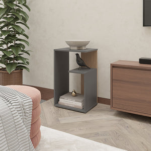 English Elm Fm Furniture Vega Melamine Side Table With Open Storage – Modern Matt Grey & Light Oak Design B128P293875