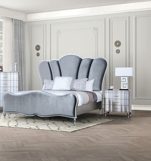 English Elm Lovely Art Deco 3pc Queen Bedroom Set with Light Gray Padded Channel Headboard and Oak Veneer Accents Silver 96 L x 53 W x 6 H B2741S00200
