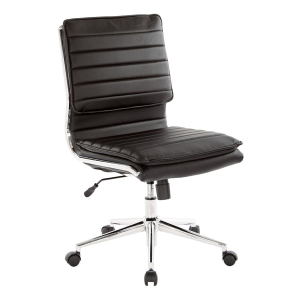 OSP Home Furnishings Armless Mid-back Faux Leather Office Chair with Lumbar Support and Chrome Base Black SPX23592C-U6