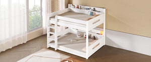 English Elm Queen Over Pine Bunk Bed with Built-in Shelves and Usb Charging Ports White N7090002238K