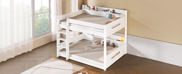 English Elm Queen Over Pine Bunk Bed with Built-in Shelves and Usb Charging Ports White N7090002238K