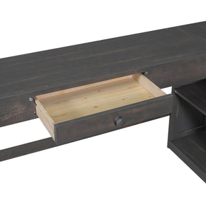 English Elm Full Loft Bed with U-Shaped Workstation, Built-In Drawers, Shelves & Cabinet for Space Saving Antique brown GX001039AAD