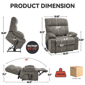 English Elm Dual Motor Power Lift Recliner with Massage Heat and Leatherair Upholstery for Living Room Brown W3224P290202