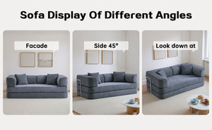 English Elm Floor Sofa Bed Modular Corduroy Convertible Lounge with Steel Frame for Living Room Antique Gray W3565P397201