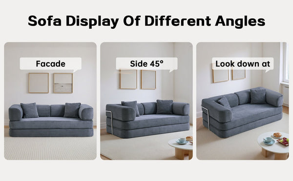 English Elm Floor Sofa Bed Modular Corduroy Convertible Lounge with Steel Frame for Living Room Antique Gray W3565P397201