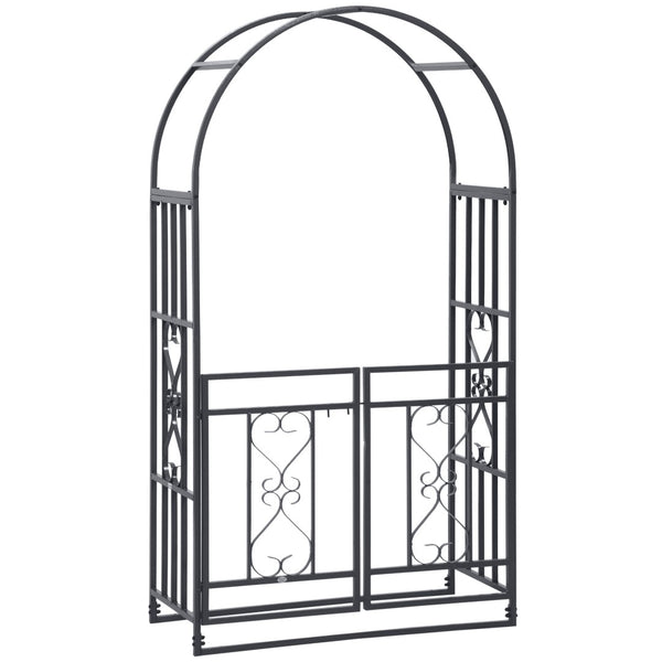 English Elm Outsunny 81" Metal Garden Arbor With Locking Double Doors, Elegant Heart Motifs For Weddings & Events W2225P174401-GIGA